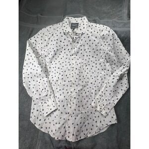 BONOBOS Mens Slim Fit White Navy Bird Print Button Down Shirt XL